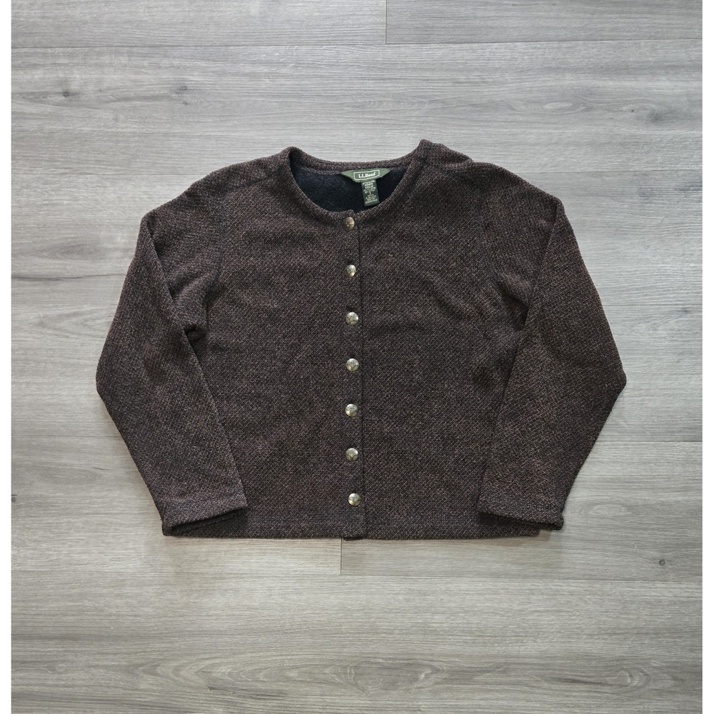 Vintage L.L Bean Cotton Blend Knit Button Up Sweater Cardigan Brown Womens Small